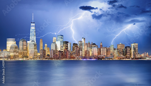 Manhattan skyline at Night, New York City.