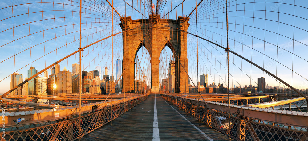 Fototapeta premium Brooklyn most panorama w Nowy Jork, lower manhattan