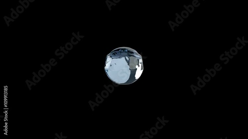 3D animated slow motion of the drop of water falling into the dark waters, camera fly around, alpha mask is included 