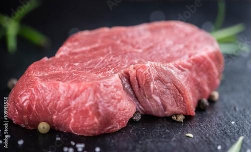 Raw Beef Fillet on a slate slab