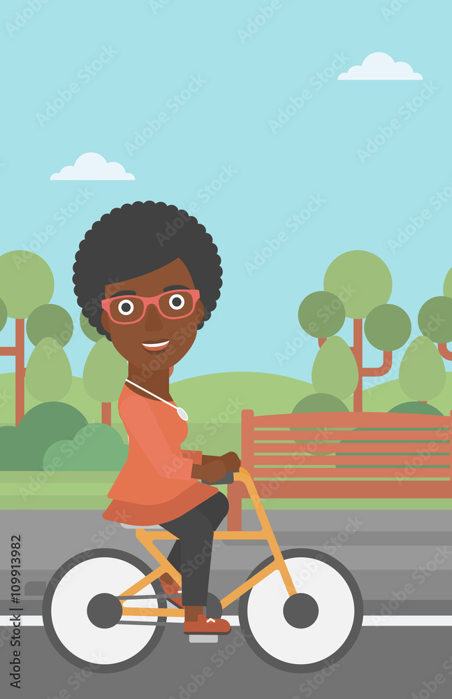 Woman riding bicycle.