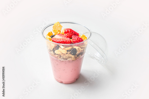 Chia Pudding with Strawberry in plastic cup