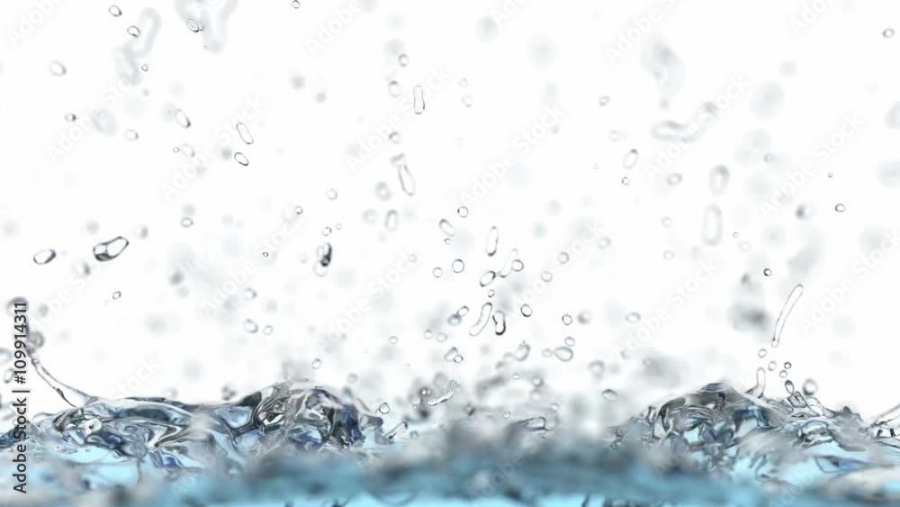 Blue liquid is filling the screen, 3D animation with alpha mask, perspective view, very shallow depth of field