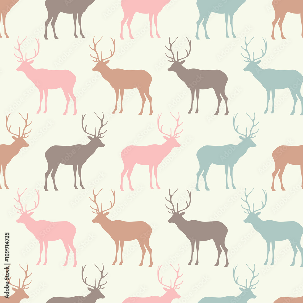 Naklejka premium Seamless decorative vector background with deer. Print. Cloth design, wallpaper.