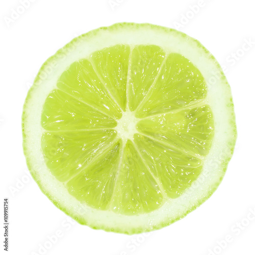 A slice of lime on a white background