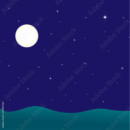 Night seascape, vector illustration