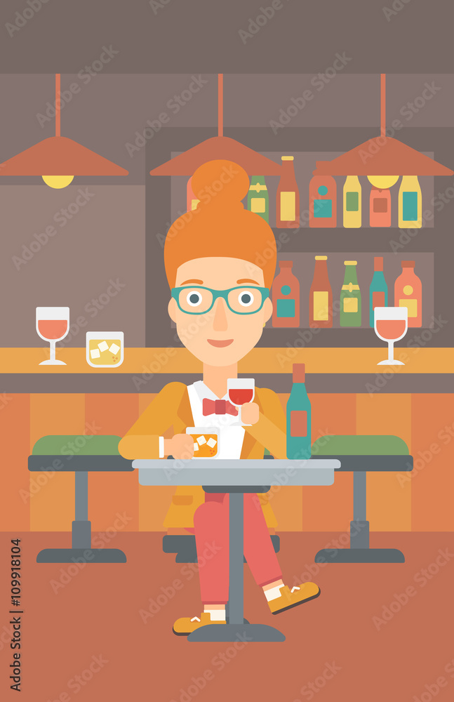 Woman sitting at bar.