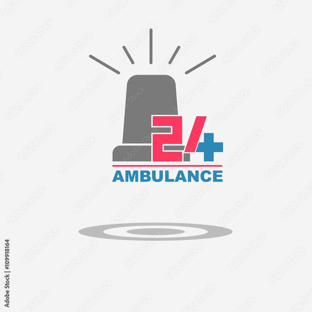 Twenty four available medical help icon. Ambulance flasher siren. Flat trendy modern vector illustration