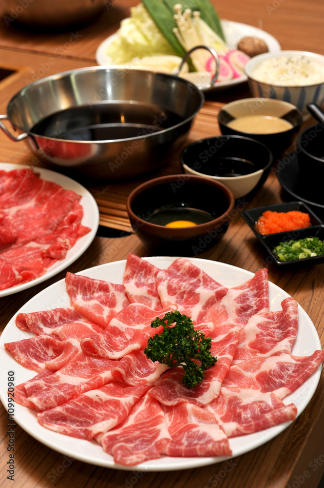 Sukiyaki Fresh Beef pork slices, Vegetable, Dinner Set Sukiyaki Fresh Beef pork slices, Vegetable, Dinner Set