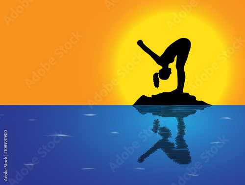 Yoga Forward Fold Pose Sea Background