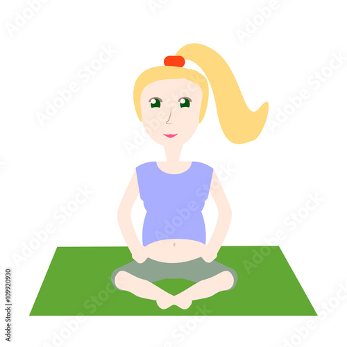 Pregnant girl on yoga lesson in lotus position vector illustration