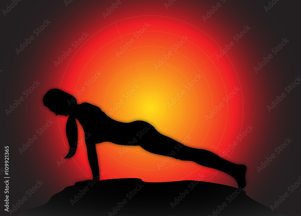 Yoga Plank Pose Sun Background