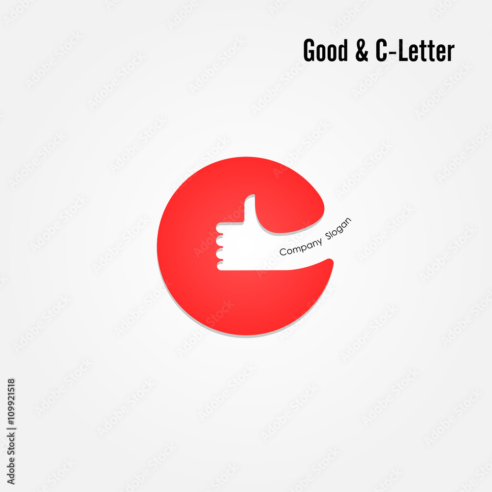 Good sign and C- letter icon abstract logo design.Hand symbol Good sign and C- letter icon abstract logo design.Hand symbol