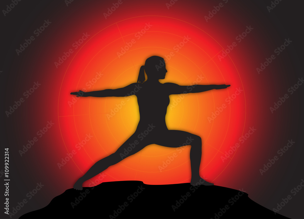 Yoga Warrior Pose Sun Background