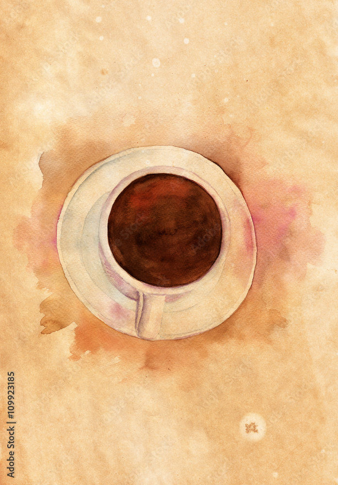 Watercolor cup of coffee on old paper texture Watercolor cup of coffee on old paper texture