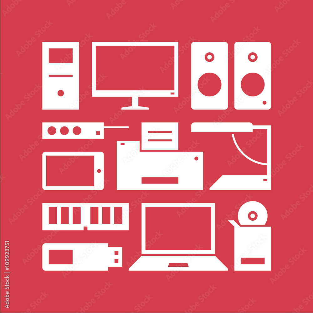 Computer equipment. Pattern. White and red. Computer equipment. Pattern. White and red.