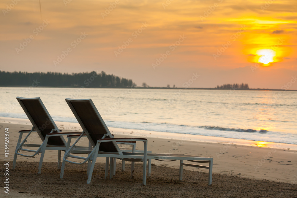  beach chairs before sunset