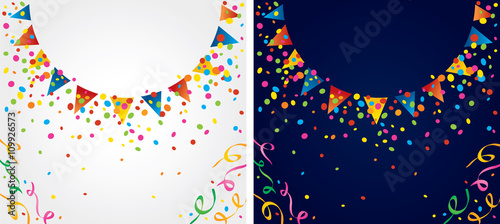 background with many colorful flags and confetti around a circular area