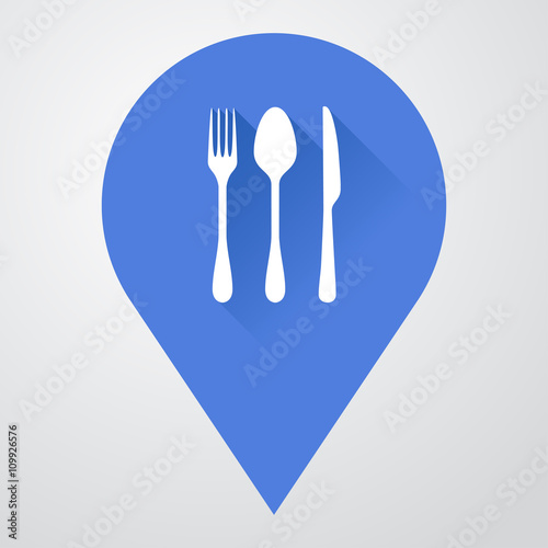 Icono plano localizacion con cubiertos con sombra