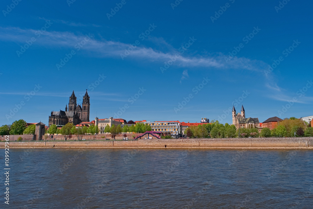 View on Magdeburg city center and downtown in Spring, Magdeburg,