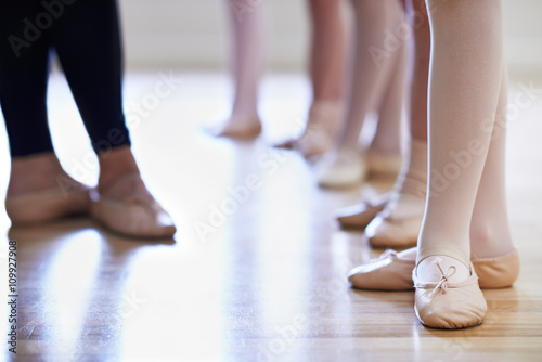 Close Up Of Teacher And Children's Feet In Ballet Dancing Class
