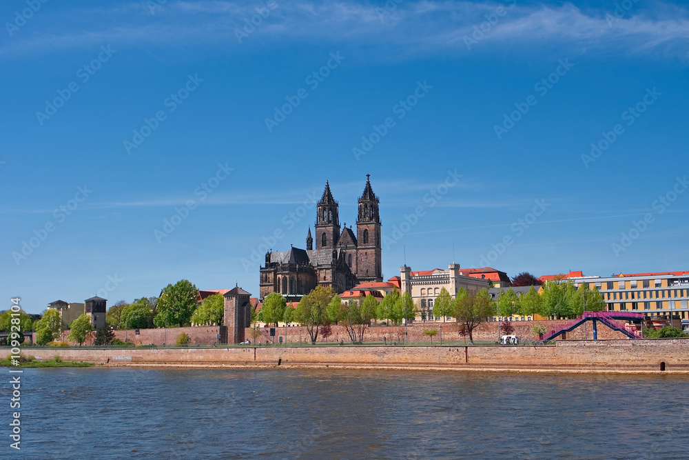 View on Magdeburg city center and downtown in Spring, Magdeburg,