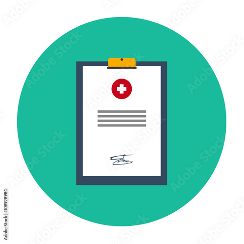 Medical report, clinical record, clipboard icon with flat design