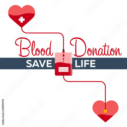A set blood donation bag with tube attached to heart. Flat illustration 