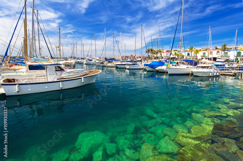 Marina of Puerto de Mogan, a small fishing port on Gran Canaria, Spain.