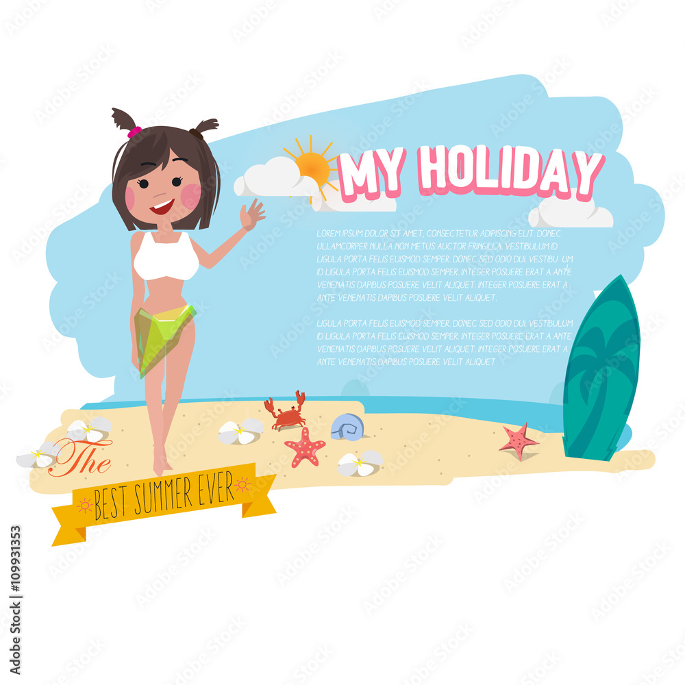beatiful women on the beach. presenting. holiday concept - vecto