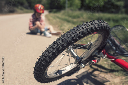 Bicycle accident. Kids safety concept