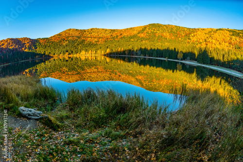 Natural lake inside vulcano, Carpathian Mountains, Romania