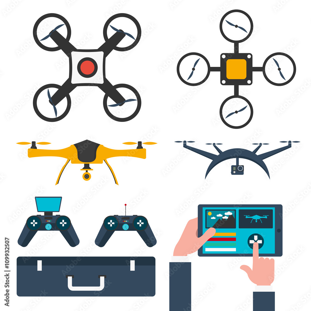 Set Drones. Flat design. Drone quadrocopter Set Drones. Flat design. Drone quadrocopter