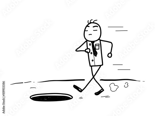 Arrogance Doodle, a hand drawn vector doodle illustration of an arrogant businessman about to meet his fall.