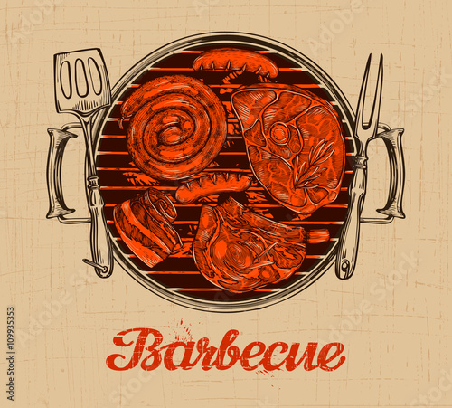 BBQ party. Barbecue vector template of menu design restaurant, cafe