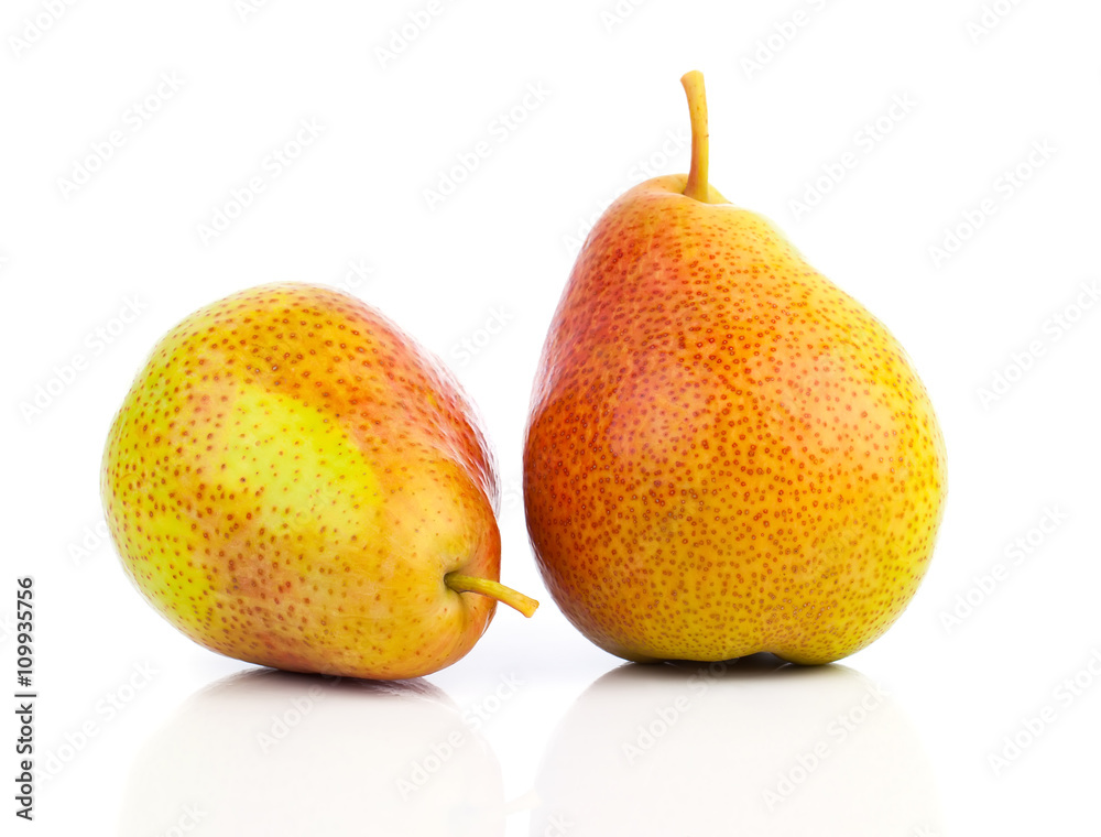 Two yellow pears isolated on white background