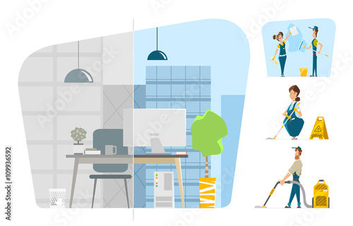 Professional office cleaning service Vector character illustration set