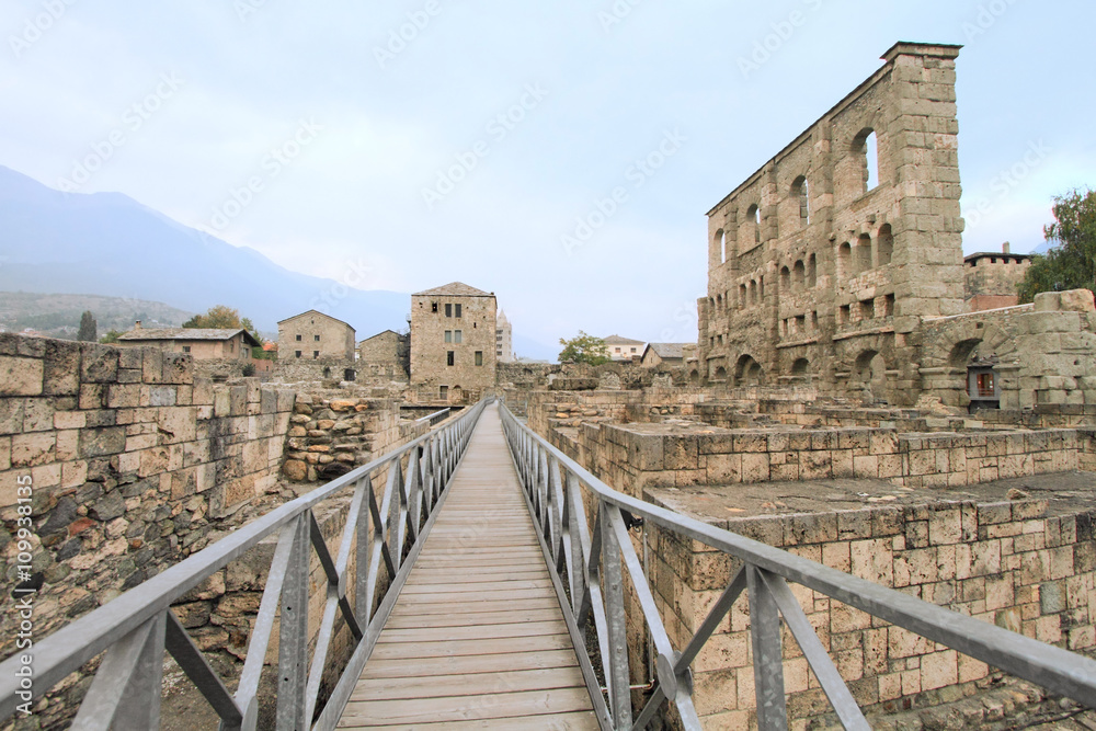 ancient Roman theatre ruins of Aosta, Italy