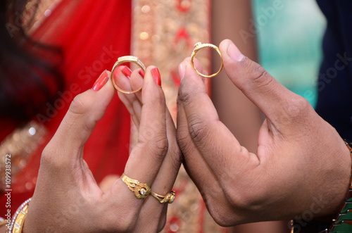 Bride And Groom Hand With Wedding Rings 