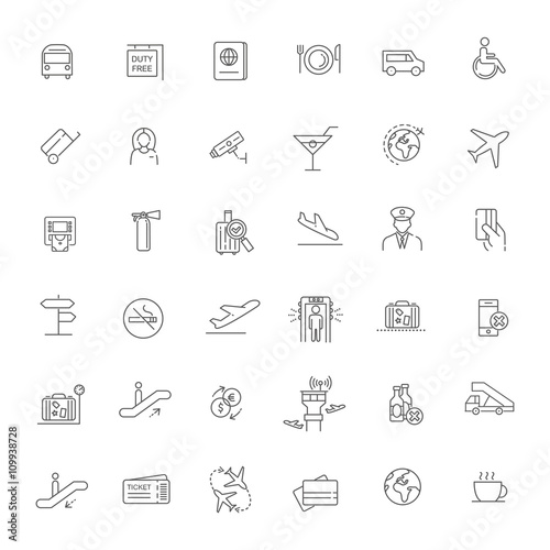 Air Travel or Airport Services outline icon set - Illustration