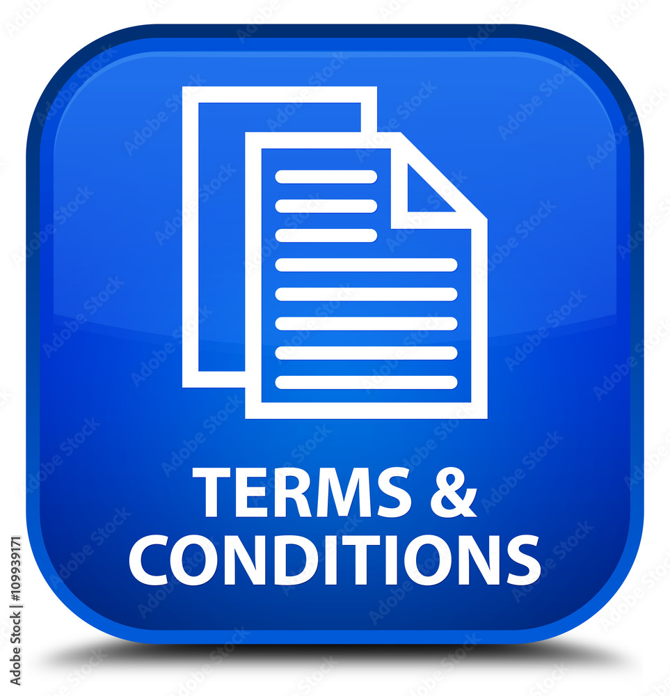 Terms and conditions (pages icon) blue square button Terms and conditions (pages icon) blue square button