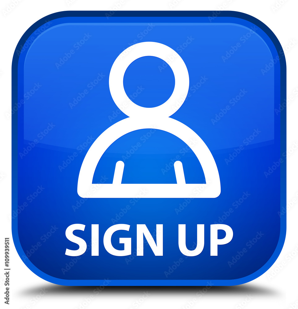 Sign up (member icon) blue square button Sign up (member icon) blue square button