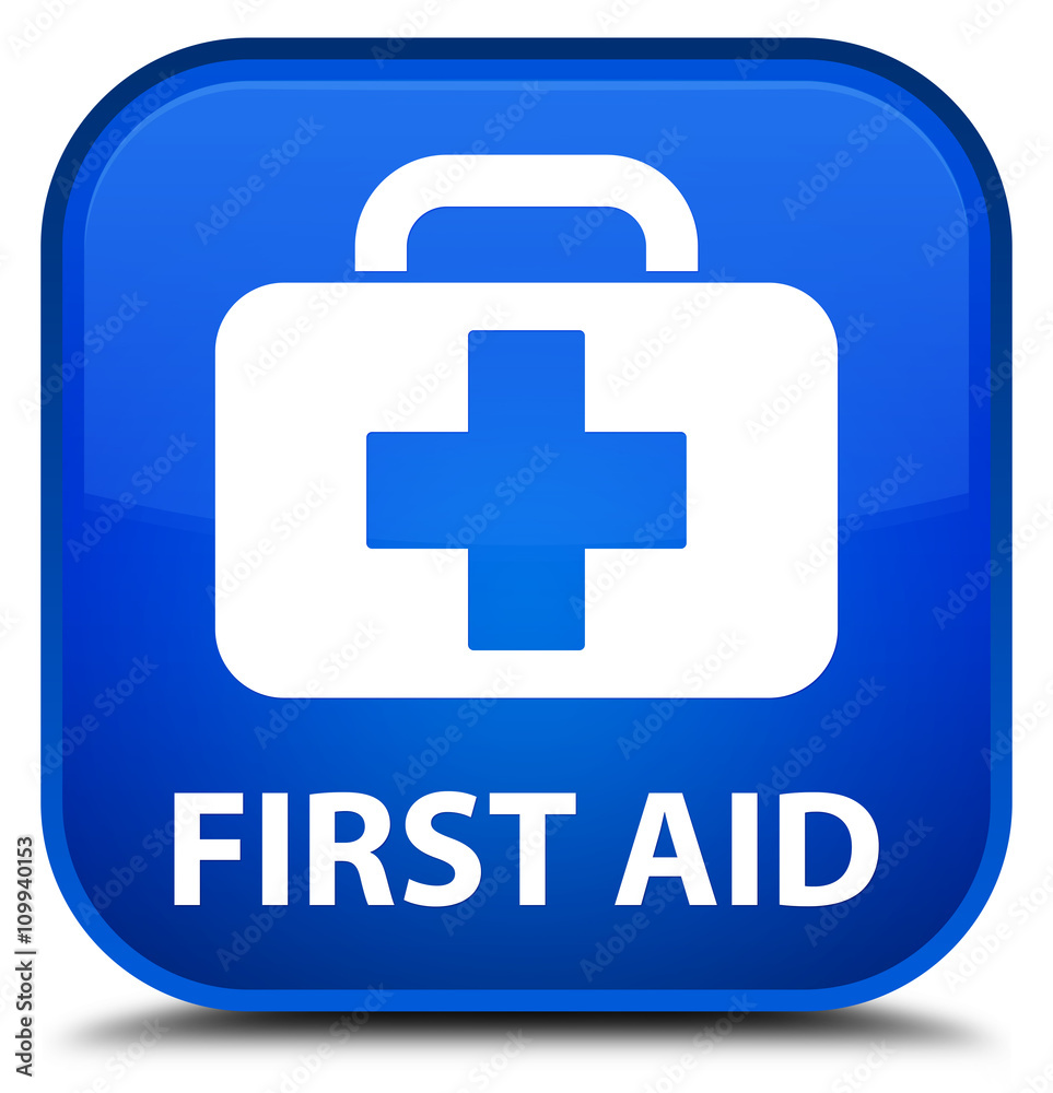 First aid blue square button First aid blue square button