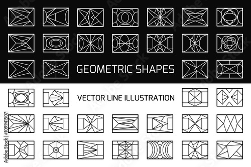 Set of hipster vector geometric shapes. Rectangle abstract. Shapes made using line, triangles, rectangle, and other polygons. You can use it for design icons, logos masks and overlaying on photos.