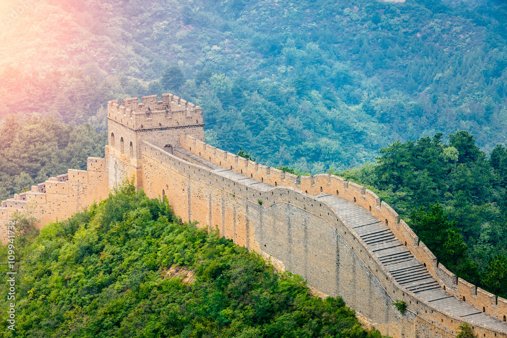 The magnificent Great Wall of China in the sunset