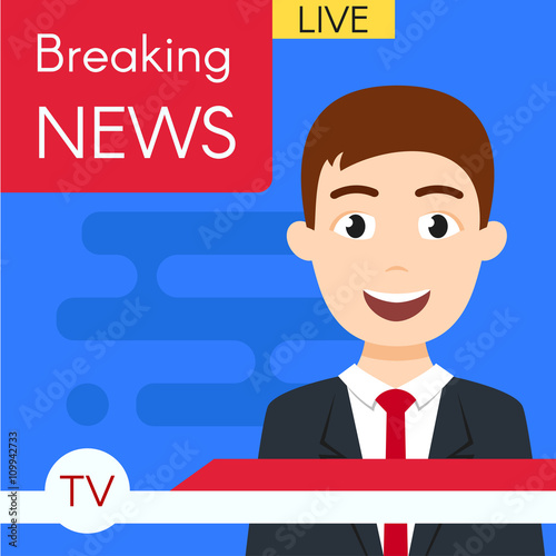 Vector illustration of smiling news journalist anchorman. 