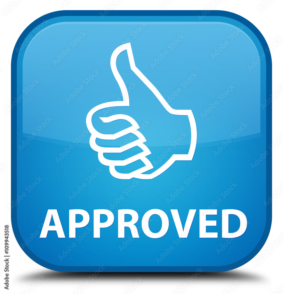 Approved (thumbs up icon) cyan blue square button Approved (thumbs up icon) cyan blue square button