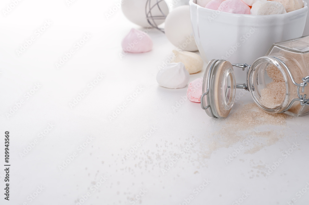 Fototapeta premium homemade colored meringue, sugar and eggs