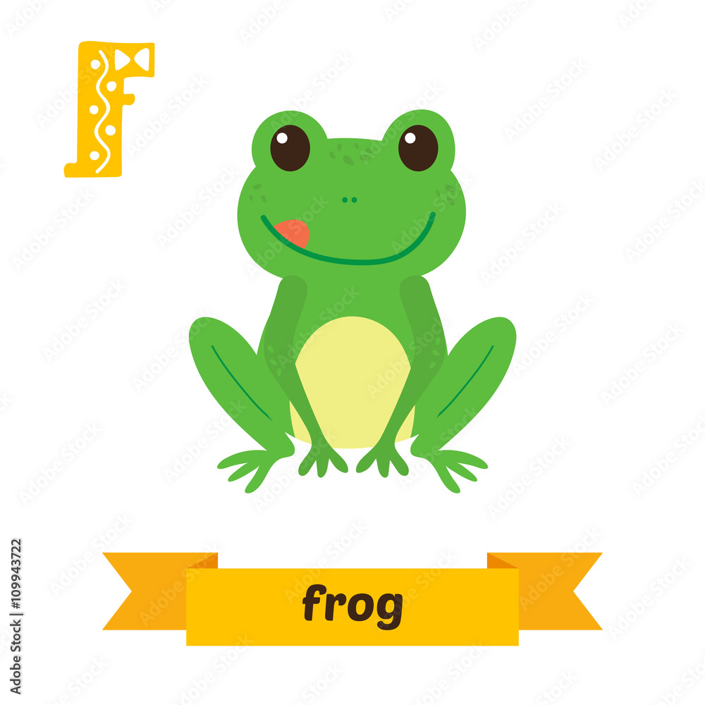 Fototapeta premium Frog. F letter. Cute children animal alphabet in vector. Funny c