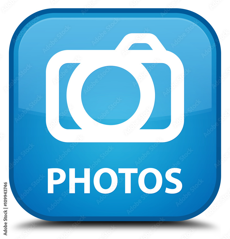 Photos (camera icon) cyan blue square button Photos (camera icon) cyan blue square button